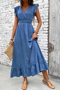 Sofía | Vestido Largo con Volantes Mujer Escote V Cintura Fruncida