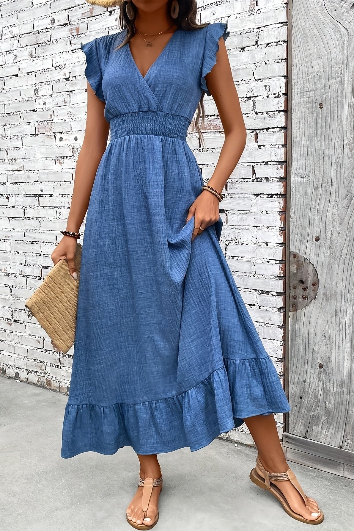 Sofía | Vestido Largo con Volantes Mujer Escote V Cintura Fruncida