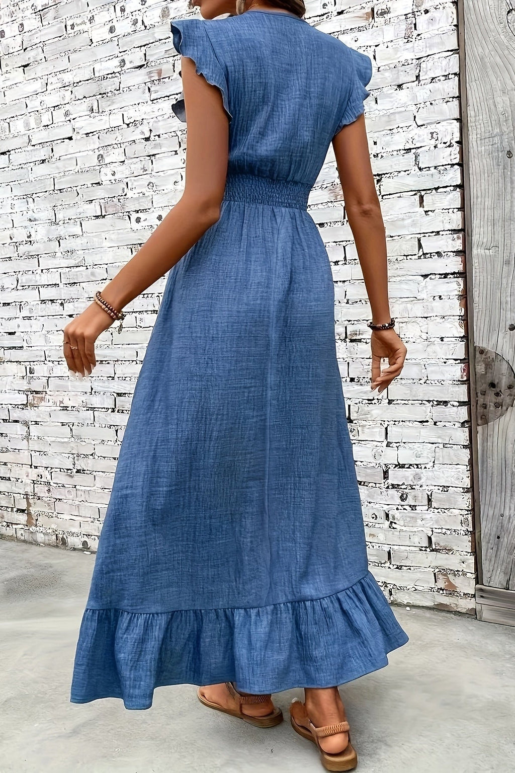 Sofía | Vestido Largo con Volantes Mujer Escote V Cintura Fruncida