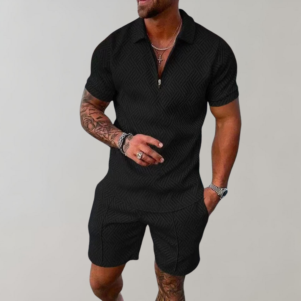 Víctor | Polo con Cremallera y Short Hombre Manga Corta Texturizado