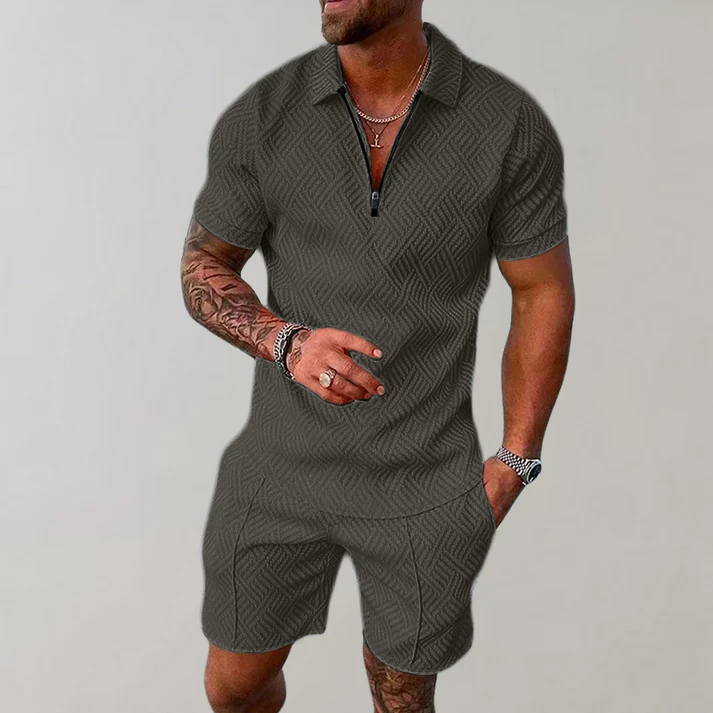 Víctor | Polo con Cremallera y Short Hombre Manga Corta Texturizado