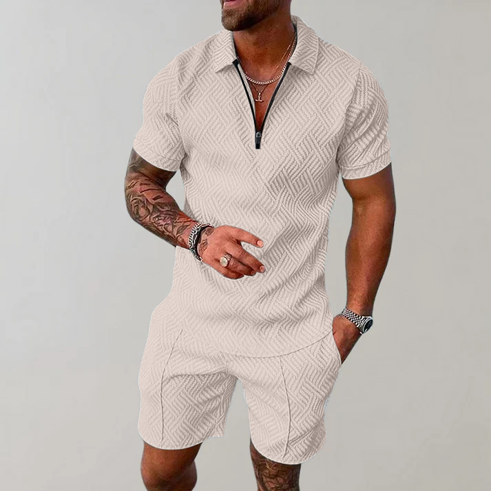 Víctor | Polo con Cremallera y Short Hombre Manga Corta Texturizado