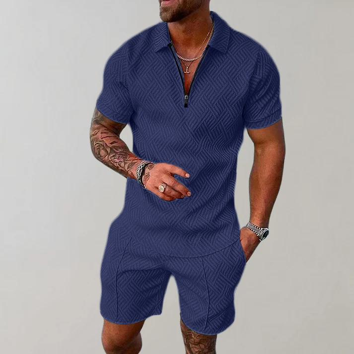 Víctor | Polo con Cremallera y Short Hombre Manga Corta Texturizado