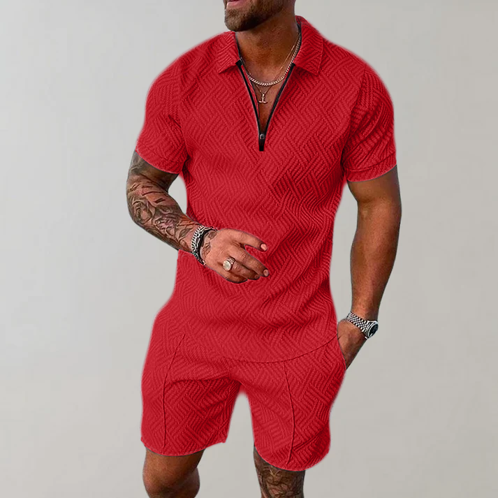Víctor | Polo con Cremallera y Short Hombre Manga Corta Texturizado